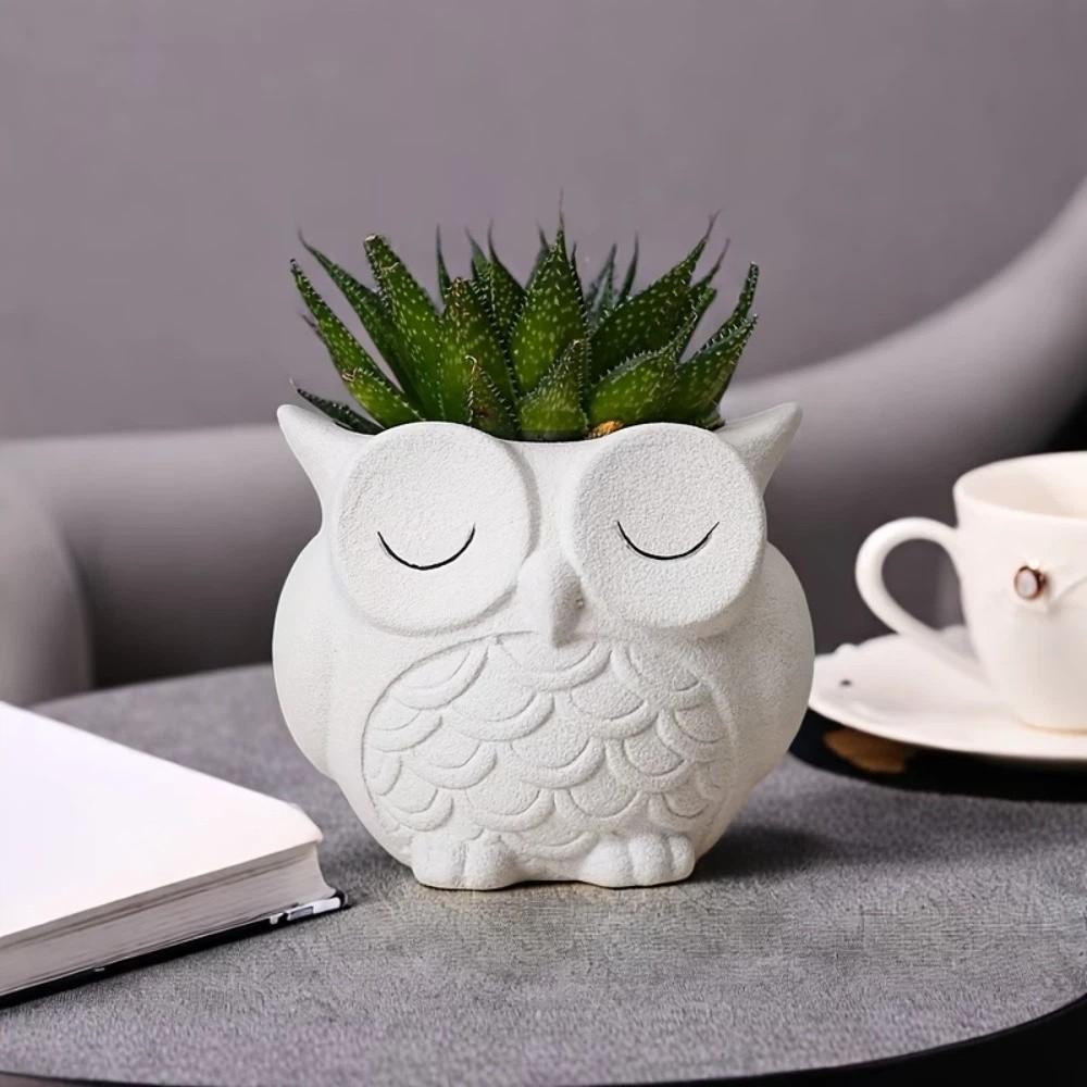 Ceramics Succulent Pot Cute Green Onion Pots Home Decor Owl Planter Patio