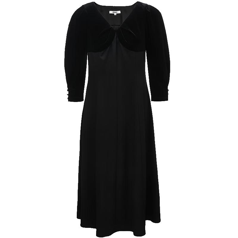 

ТОЛЬКО Женское бархатное платье А-силуэта с рукавами-буфами и лоскутным узором M