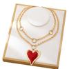 Chunky Chain Statement Necklace Gold Color Heart Pendant Necklace Earrings Jewelry Set  Casual Wear