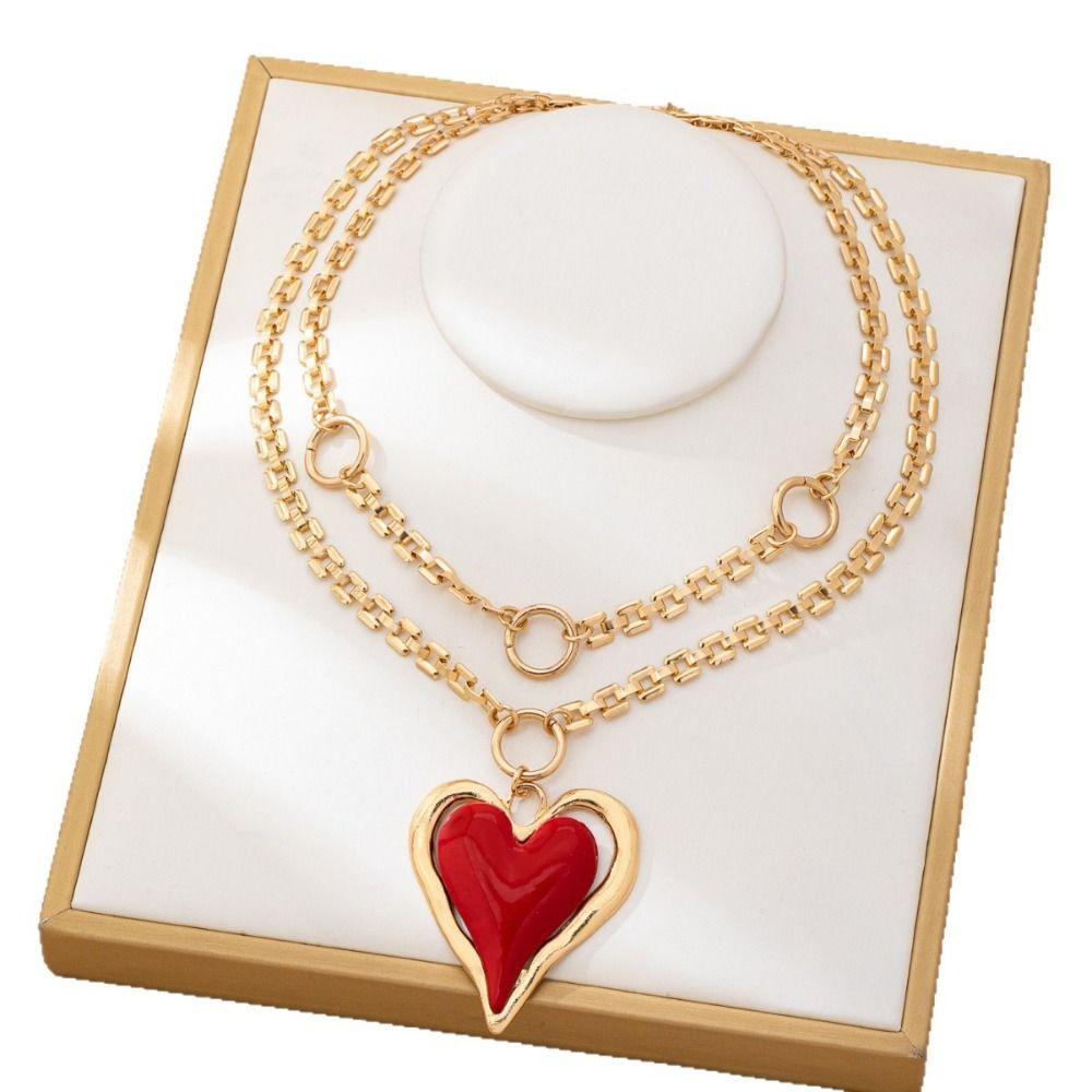 Chunky Chain Statement Necklace Gold Color Heart Pendant Necklace Earrings Jewelry Set  Casual Wear
