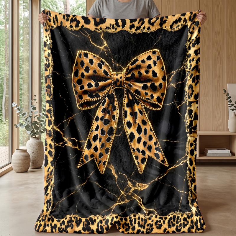 Leopard Print Bow 1 Theme blanket Lightweight Warm Flannel Blanket Decorative Throw Blanket for Home Decoration