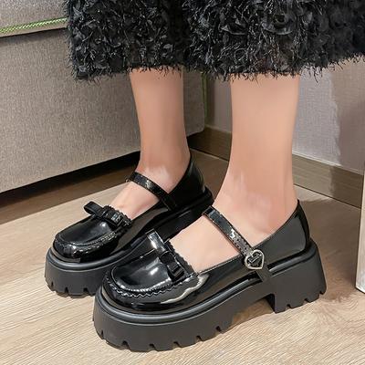 Fashion Gothic Chunky High Heels Woman 2024 Summer Patent Leather Platform Mary Jane Shoes Female Black Thick Heeled Jk Lolita Shoes