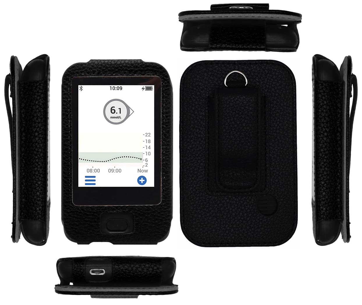 

Fitted Leather Belt Clip Case (with Strap) for Dexcom Receiver G6 CGM with Screen Protector (with Strap) (Black)