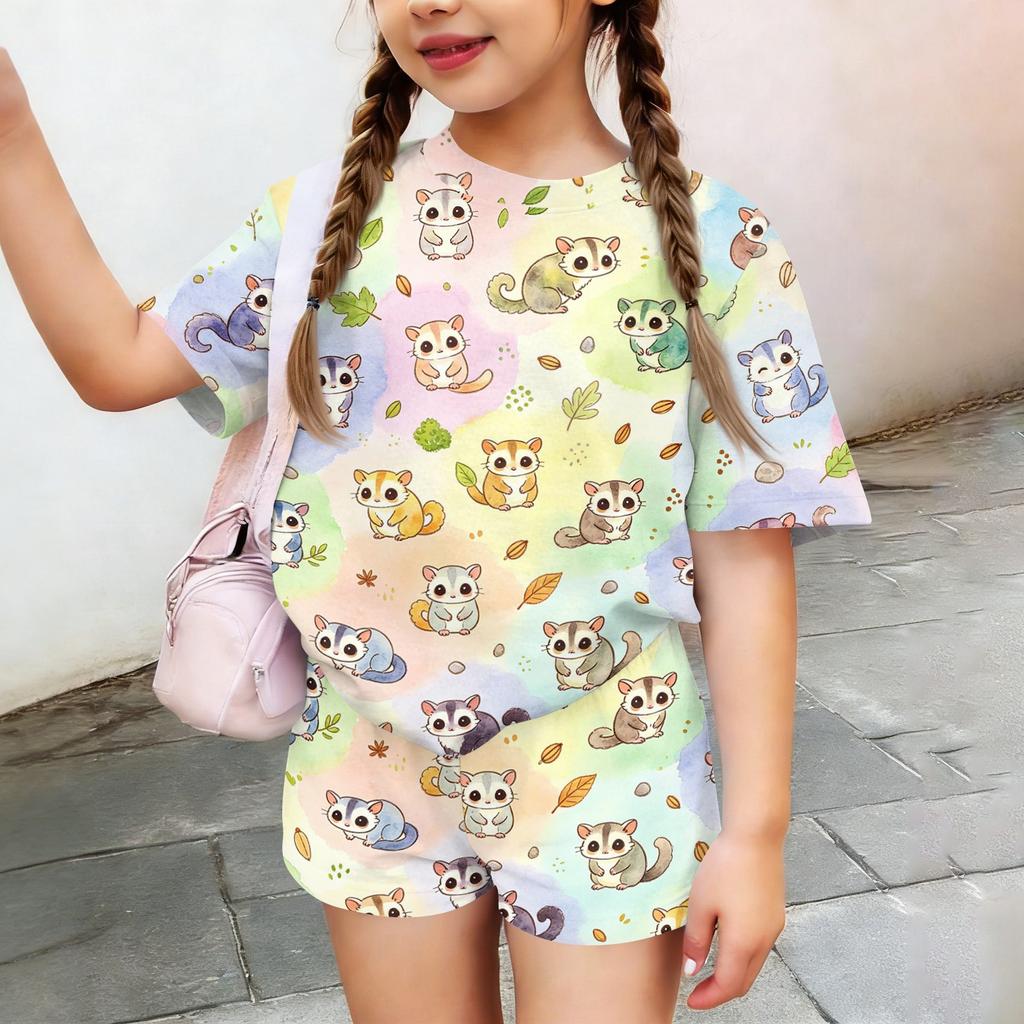 Kids Casual Short Sleeve Top and Shorts Set Animal Print Summer Outfit Lightweight Comfortable Breathable Fabric for Boys and Girls