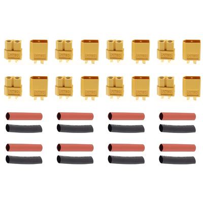CM Hardware 8 Pairs Male & Female XT60 Connectors with Red and Black Shrink Tube for RC LiPo, 100A Current