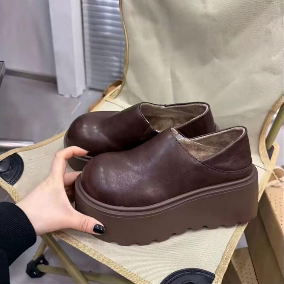 Muffin platform loafers winter piled and thickened cotton shoes commuting warm retro single shoes 40 коричневый 2350₽