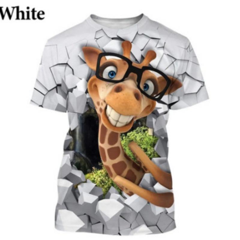 T-shirt da uomo Divertimento Estivo Stampa 3D Animali Giraffa Casual Street Manica Corta