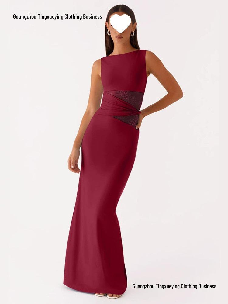 European Spring Style Lace Patchwork Backless Dress