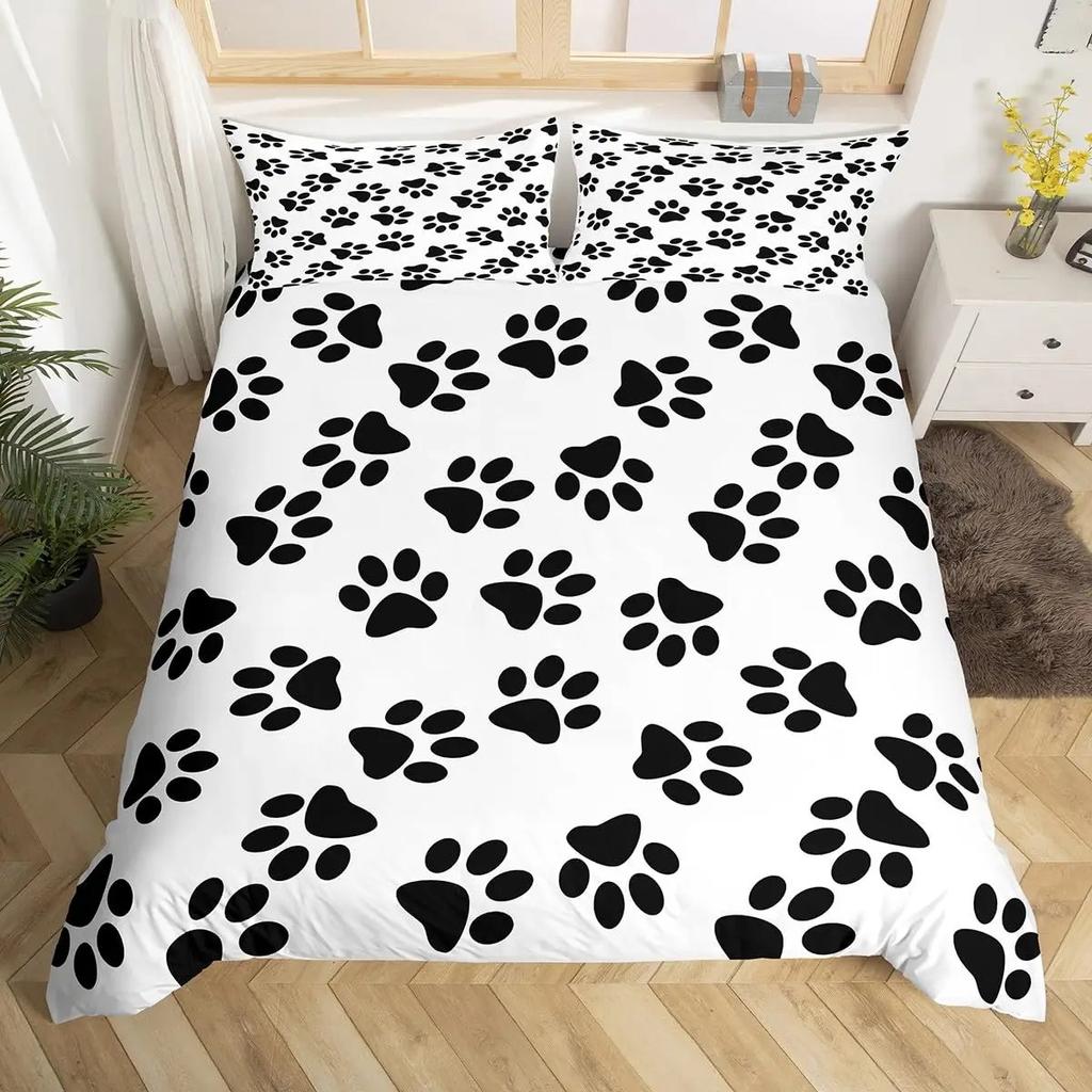 3D Print Dog Paw Print Bedding Set King Purple Galaxy Puppy Footprint Duvet Cover Pets Animal Themed Quilt Cover Set
