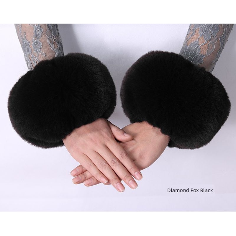 

Furry Hand Ring Wristband Imitation Fur Fox Rabbit Women s Sleeve Black drill All yards