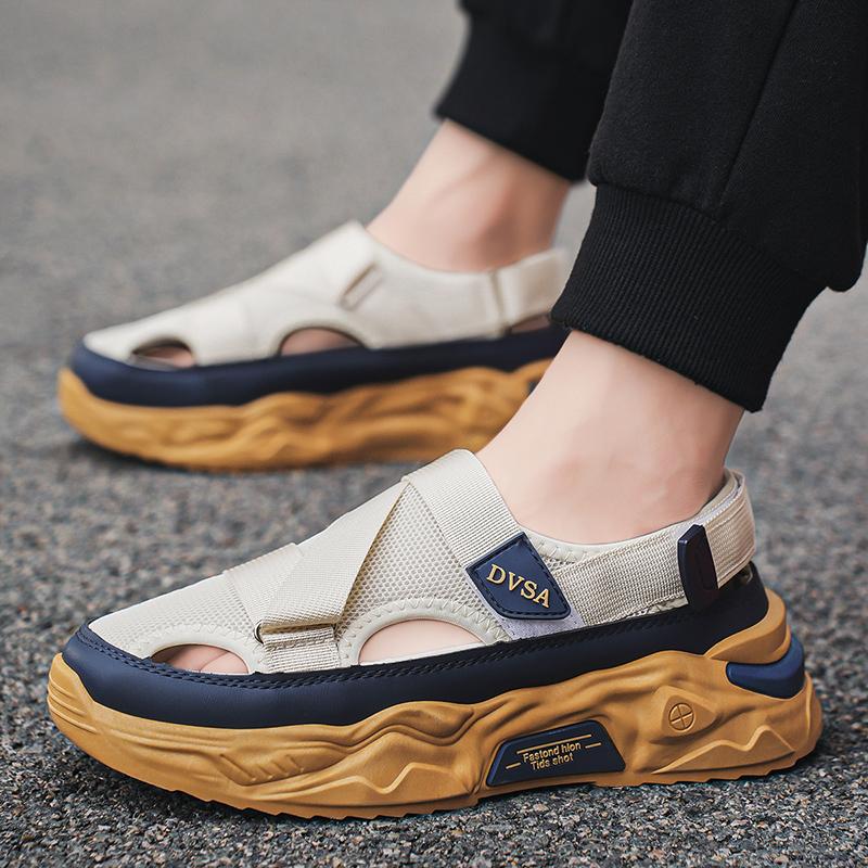 Fashion Sandals Men's Summer Outdoor Thick Soled Anti Slip Hollow Shoes Men's Water Wading Breathable Mesh Comfortable Beach Shoes