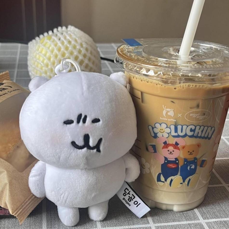 1-2pcs Kawaii White Bear figure Toy Keychain Anime Joke Bear Basic Angry Ramen Tea  Animal Backpack Charm Decoration Gifts
