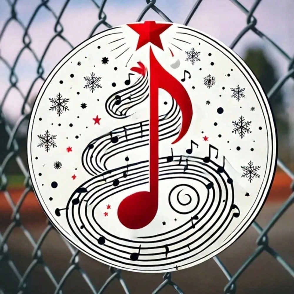 Round Musical Note Christmas Tree Metal Sign, Holiday Home Wall Decor Vintage Iron Art 20x20 разноцветный