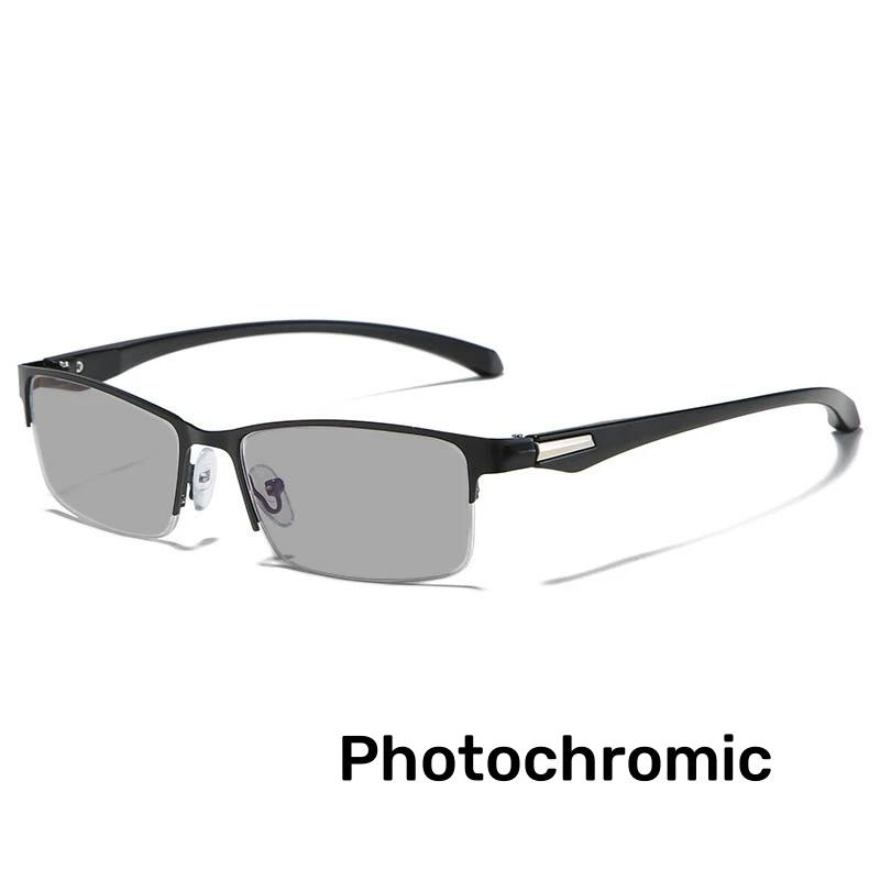 Classic Half Frame Photochromic Reading Glasses Trendy Business Far Sight Eyeglasses for Men Anti-UV Sunglasses with Degree