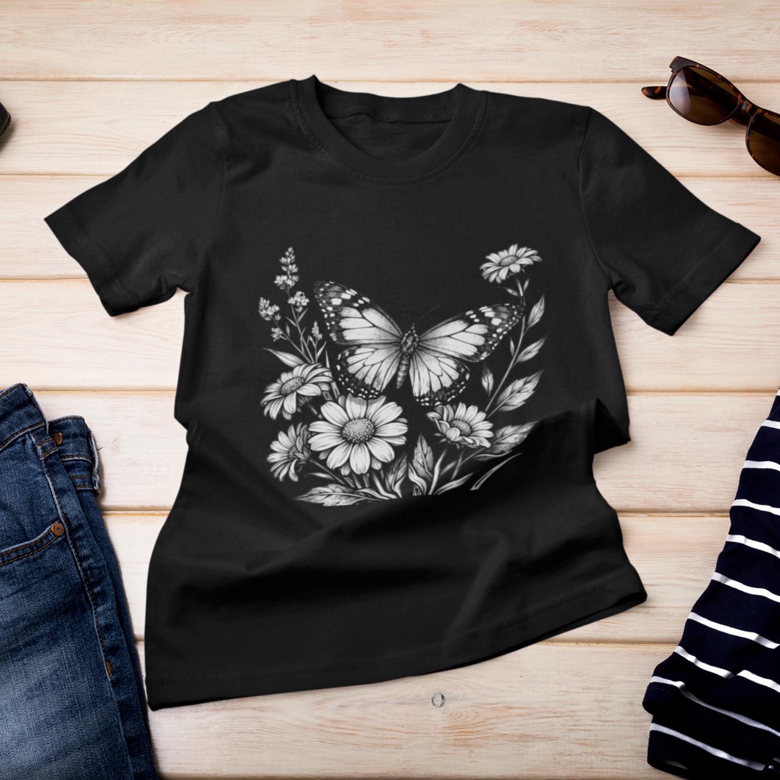 Butterfly Floral Graphic T Shirt Vintage Nature Aesthetic Cottagecore Tee M