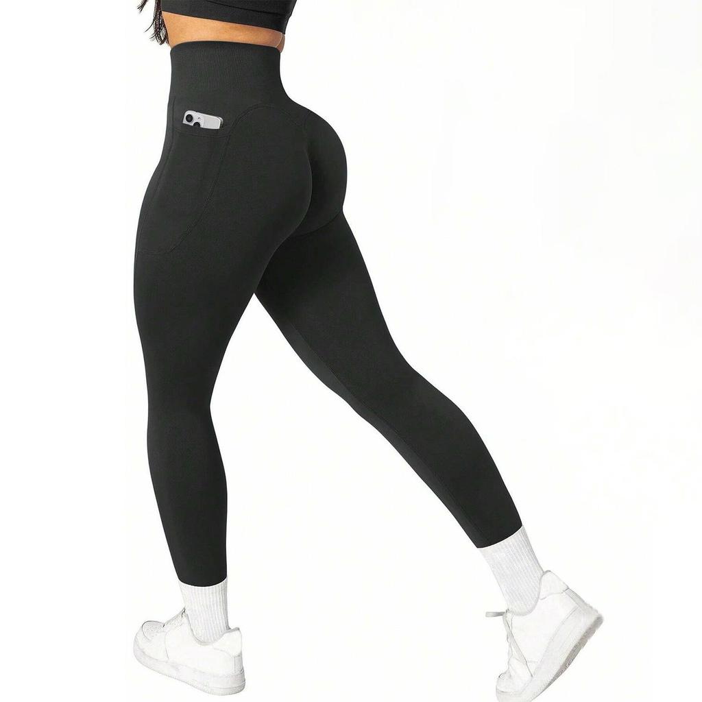 Plus Size High Waist Yoga Pants with Side Pockets - Women's Sports Leggings