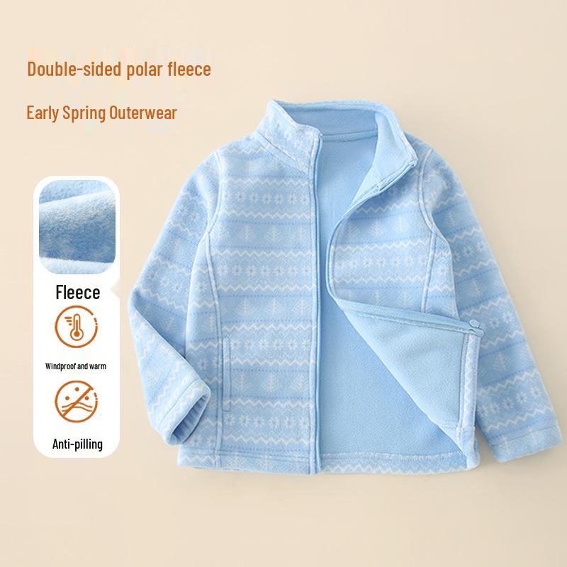 Boys' Fleece Jacket for Autumn/Winter - Stand-Up Collar, School Uniform Layer, Warm and Thick