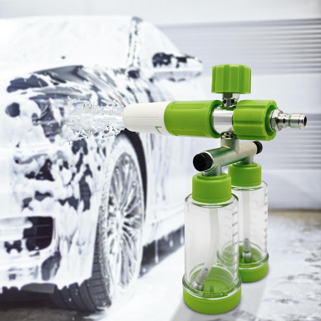100ML Dual-Kettle Car Wash Foam Sprayer with 1/4 Inch Quick Connector Auto Washing Snow Foam Lance Detachable Home Cleaning Tool