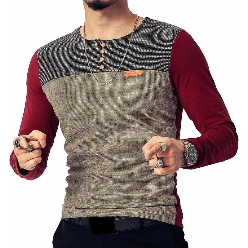 Мужские облегающие повседневные футболки с длинными рукавами и пуговицами — фото 13