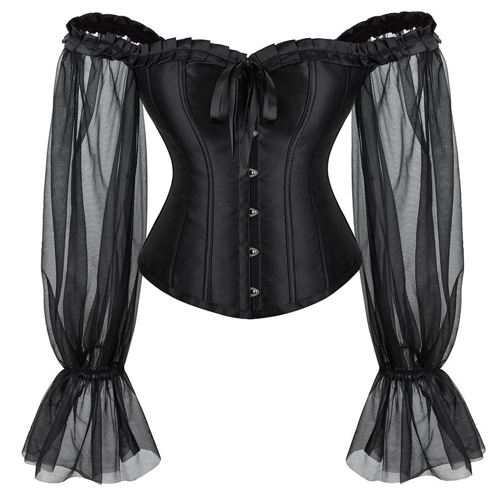 Halloween Pumpkin Witch Dark Witch Costume Set Off-Shoulder Mesh Sleeves Shapewear Pumpkin Trumpet Pants