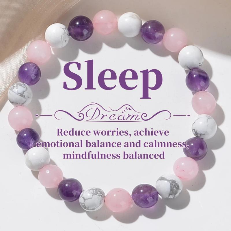 Able 8Mm White Turquoise - Amethyst - Rose Quartz Natural Stone Aura Balancing Sleep Bracelet For Women