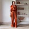 Casual Loose Women's Trouser Suits Turn-down Collar Single Breasted Long Sleeves Lady Sets Female 2025 Spring Solid Color Set 2 Pieces