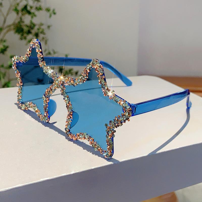 Chic Stars Design Pink Shades Women Rhinestone Shiny Trends Decor Sun Glasses New Ins Brand Holiday Beach Sunglasses
