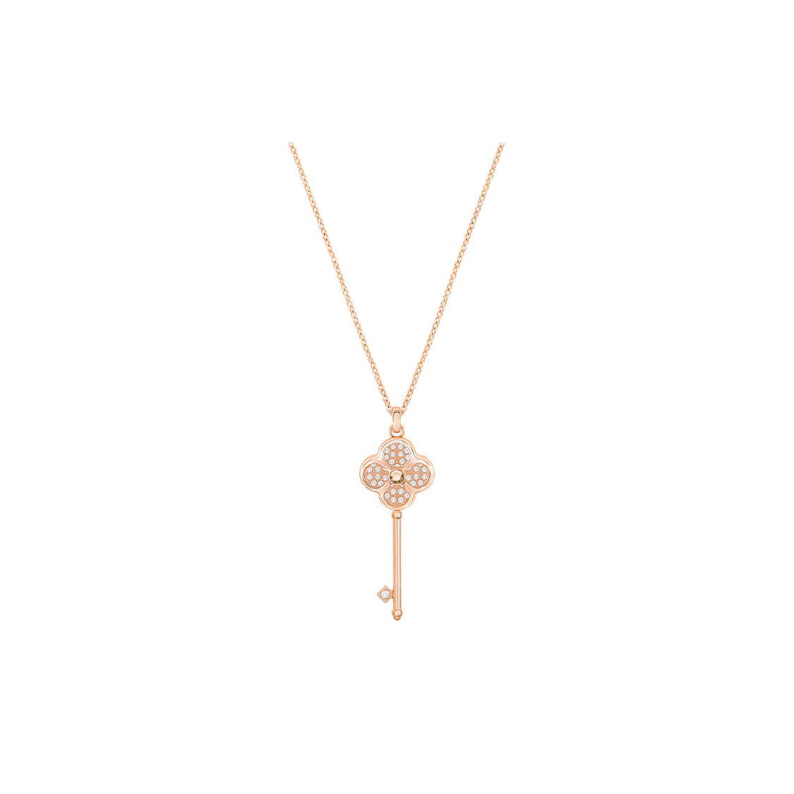 Swarovski Hall Four Leaf Clover Key Rose Gold Necklace Women necklace 5345515 Box+Shopping Bag