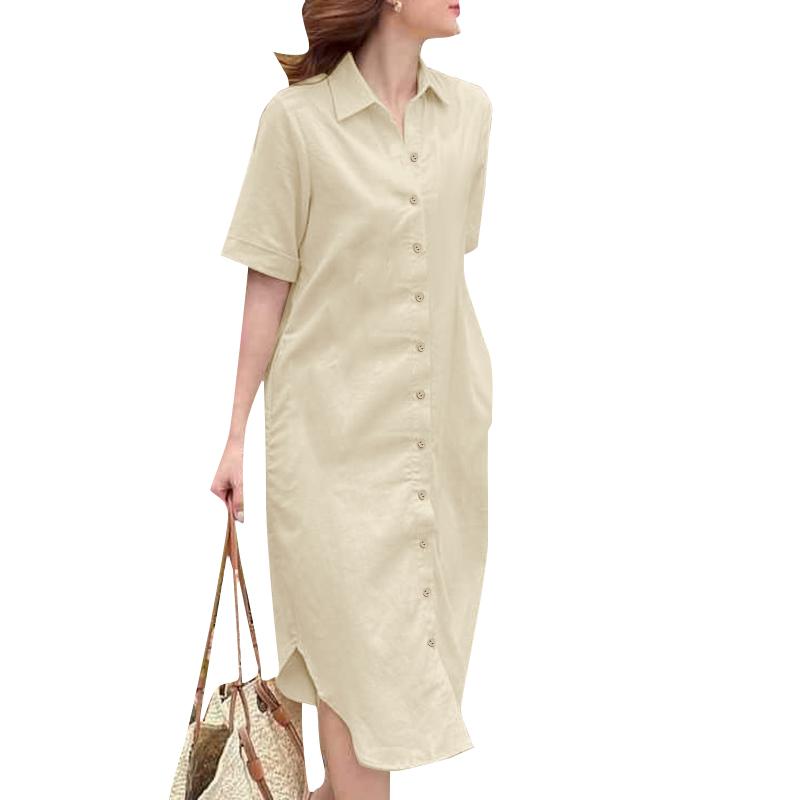ZANZEA Abito camicia casual a maniche corte con colletto rovesciato da donna