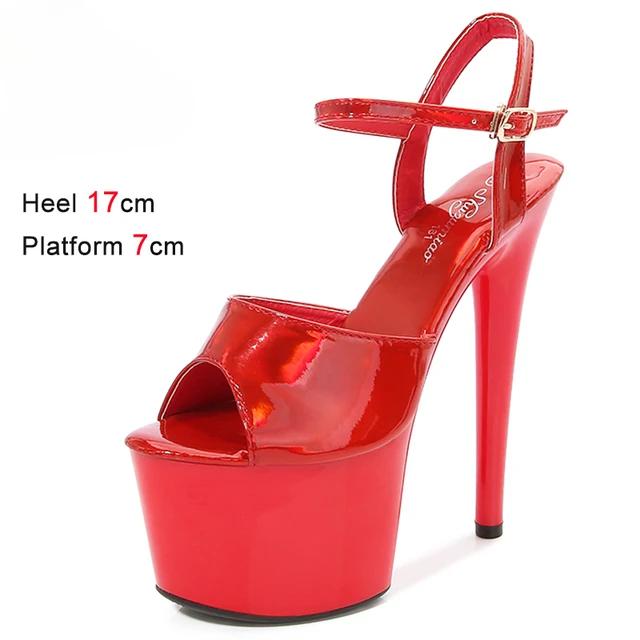 Fashion Shoes for Women 17CM High Heeled Sandals Open Toe Shoes Summer Buckle Strap Platform Party Club Striper Shoes Female Stiletto