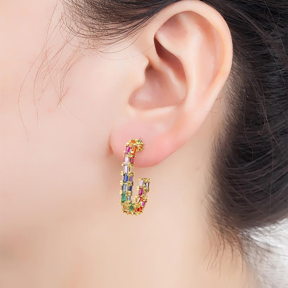 Nidin New Personalized Colorful / White Zircon Gold Plated FashionTrending Luxury Aesthetic Wedding Jewelry Gift aretes mujer