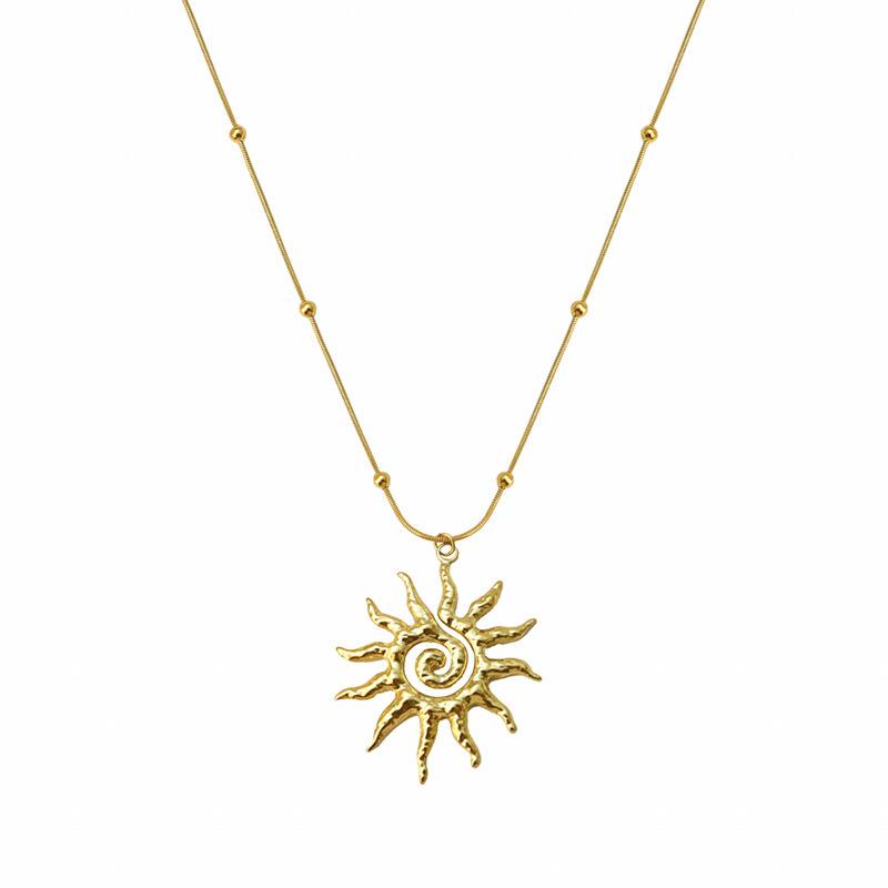 Spiral Sun Pendant Necklace Women'S Personality Gold Hollow Pendant Fashion Simple Necklace