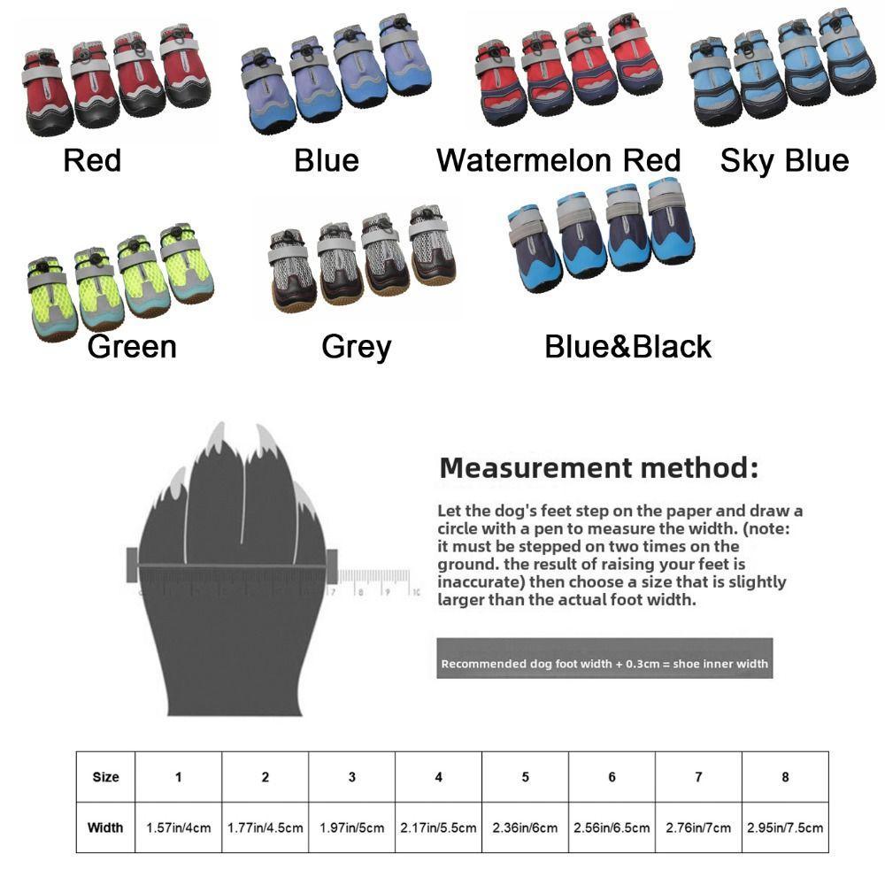 4Pcs/Set Reflective Dog Walking Boots Adjustable Strap Dog Shoes  for Medium Large Dogs
