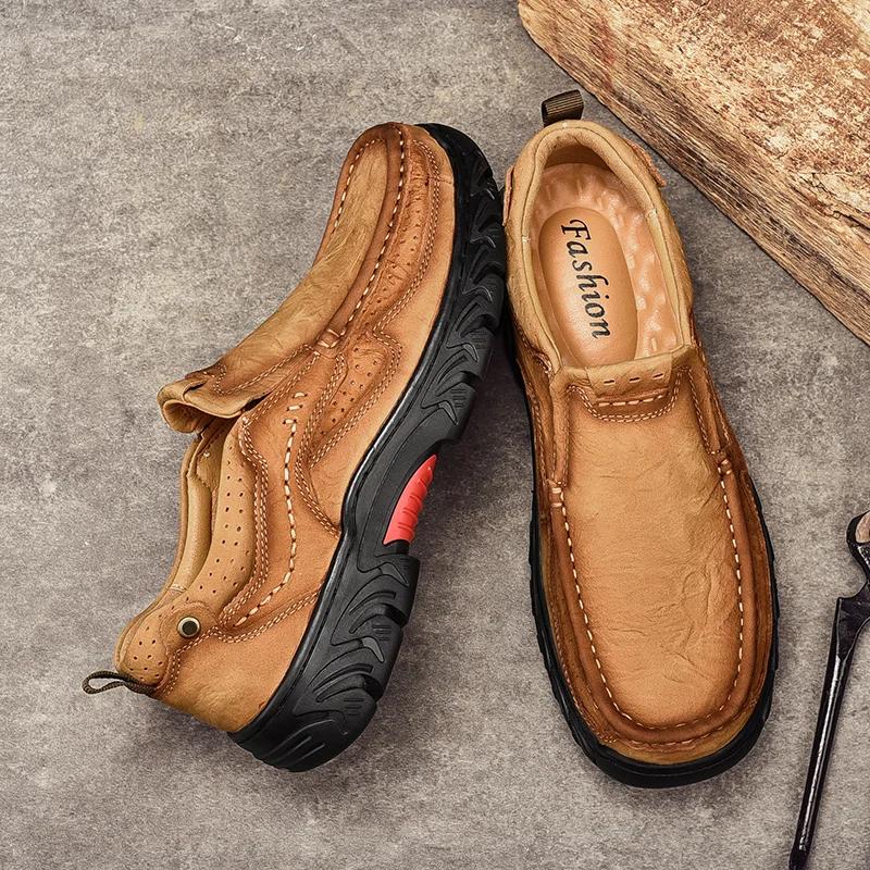 Fashion Genuine Leather Outdoor Slip On Shoes Men Cow Leather Luxury Men's Shoes Casual Male British Style Handmade Loafers For Man