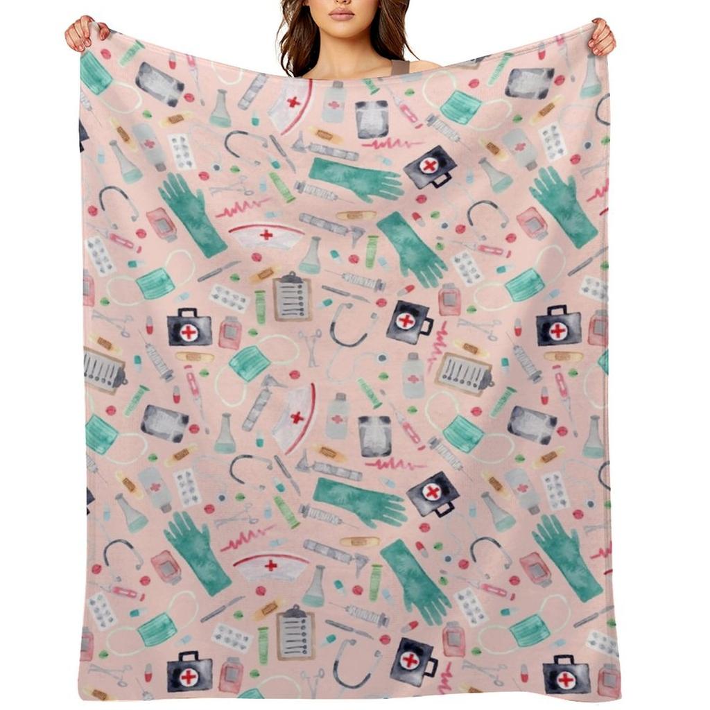 Medical Pattern Doctor Nurse Watercolor Pink Texture Throw Blanket Sleeping Bag Winter beds Bed Blankets For Baby Blankets