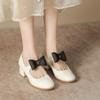 Mary Jane Shoes Women'S Spring New Fashion Women'S Shoes British Style Round Head Thick Heel Bow With Skirt Women'S Shoes