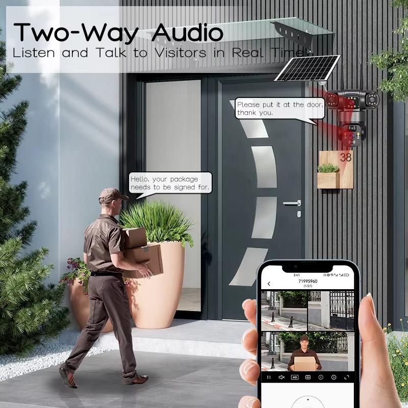 V380 Pro 4G/WiFi Solar-Powered Outdoor PTZ Camera with Triple-Lens and HD Monitoring