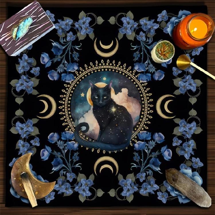 Blumenkatzenmuster Tarot-Tischdecke Astrologie Hexerei Decktuch Wanddekoration