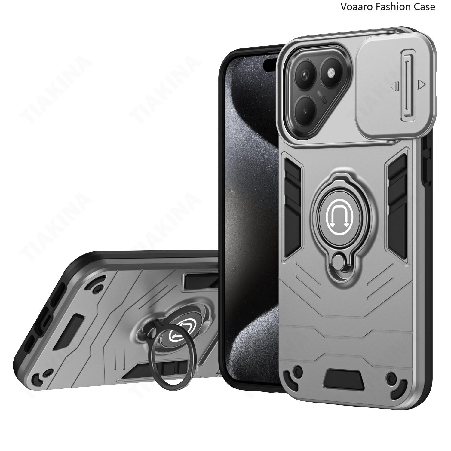 

Чехол-слайдер для защиты объектива для Tecno Pova 7 5G, чехол с магнитной кольцевой подставкой для Tecno Pova 7 Ultra, бронированный чехол for Tecno Pova 7 5G серебряный