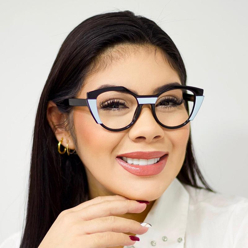 High Quality Women's Glasses Contrast Color Cat Eye Shape Computer Glasses Blue Light Blocking Decorative Glass