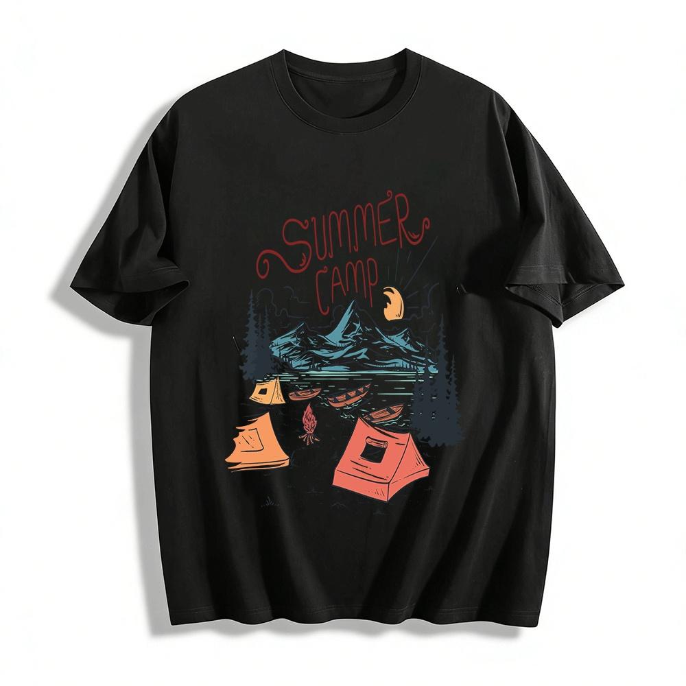 

Summer Camp Mountain Lake Graphic Casual Tee Pure cotton T-shirt XXS