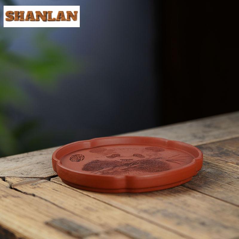 Hand-carved Panda Zisha Pot Bearing Holder Elegant Dry Bubble Table Dry Brew Table Tea Tray Fruit Snack Plate Purple Mud Teaset