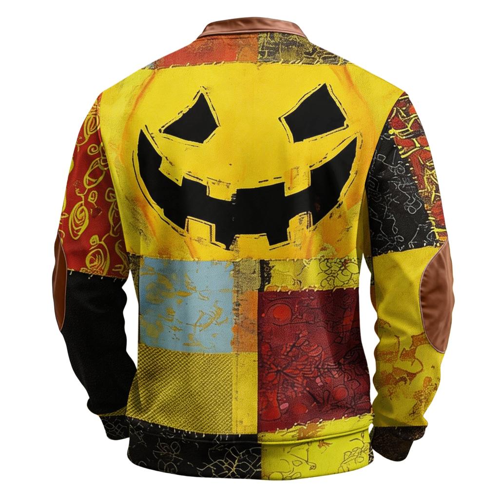 Men's Casual Retro Half Zip Long Sleeve Sweatshirt with Halloween Print
