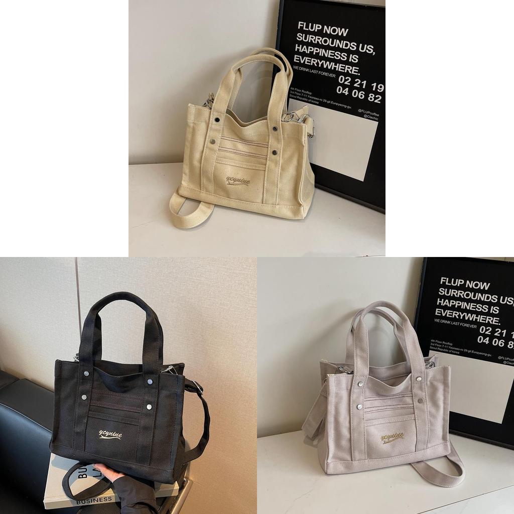 Canvas Small Tote Bag For Women With Zipper Closure And Pouch For Daily Use