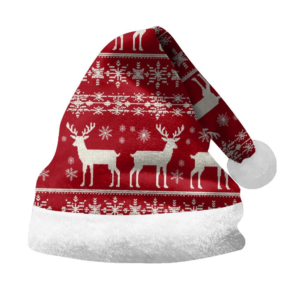 Czapka Świętego Mikołaja 2024: Dwustronny plusz z aksamitnym nadrukiem dla dorosłych i dzieci