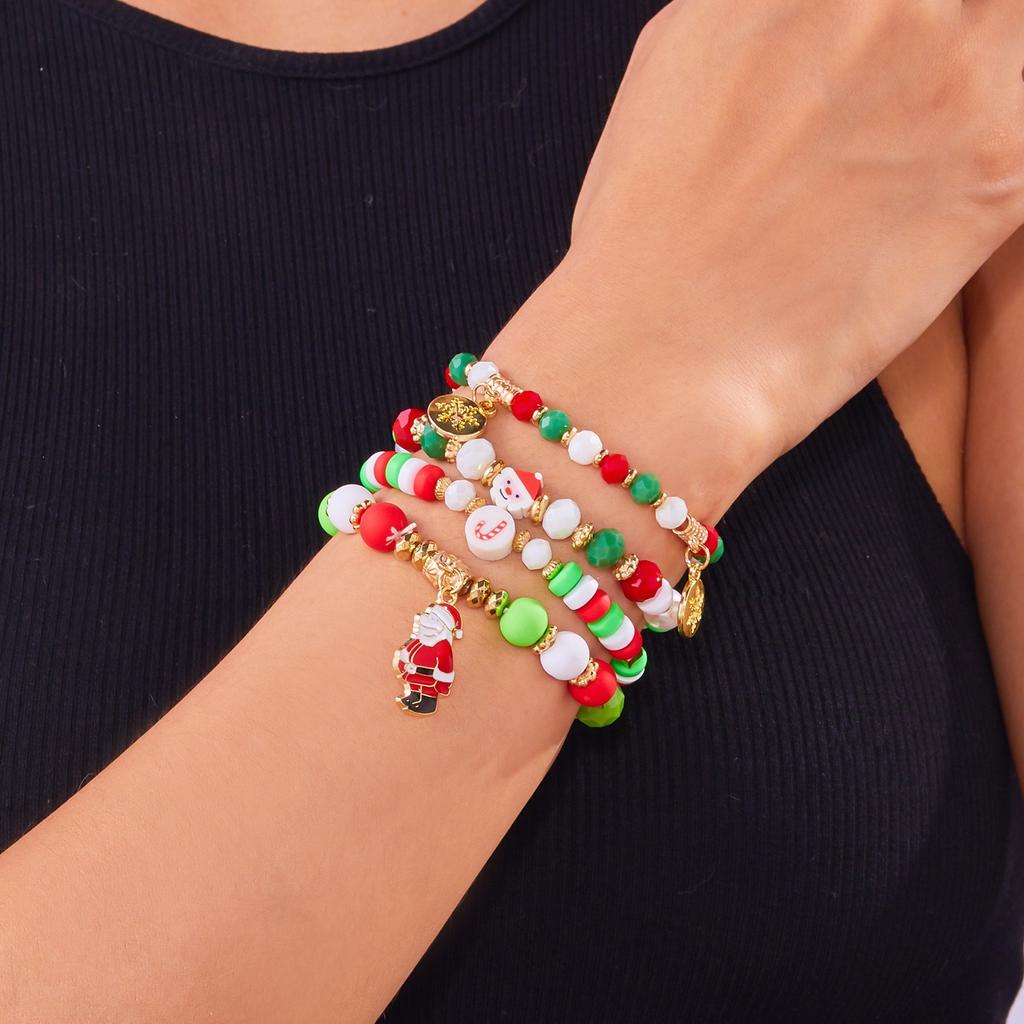 Christmas Combination Bracelet Creative Colorful Acrylic Santa Snowflake Stretch Beaded Bracelet Kids Merry Christmas Gift Favor