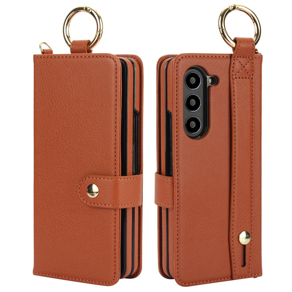 Ring Holder Cards Solt Wristband Pen Holder Wallet Case For Samsung Galaxy Z Fold 6 5 4 3 5G Fold6 Fold5 Bag Pocket Book Cover