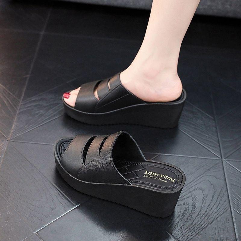 2025 Women’s Summer Non-Slip Thick-Sole Wedge Heel Slippers - Fashionable, Height-Boosting Bathroom Sandals