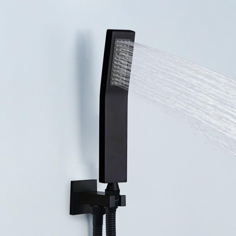 Black Chrome Bath Hand Shower Set Wall Mount Hand Held Brass Shower Head Copper Holder Stainless Steel Hose Water Saving Sprayer