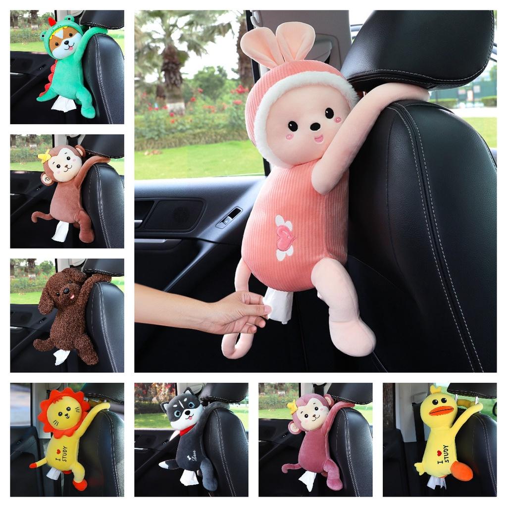 Cute Car Tissue Box For Backseat Plush Material Cartoon Character Design